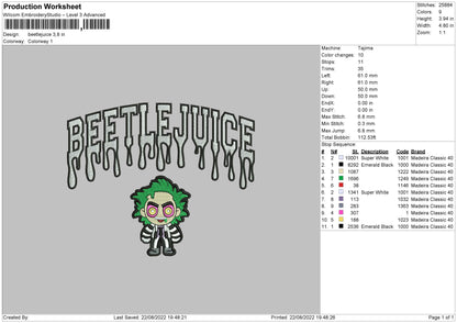 Beetlejuice Embroidery File 5 sizes