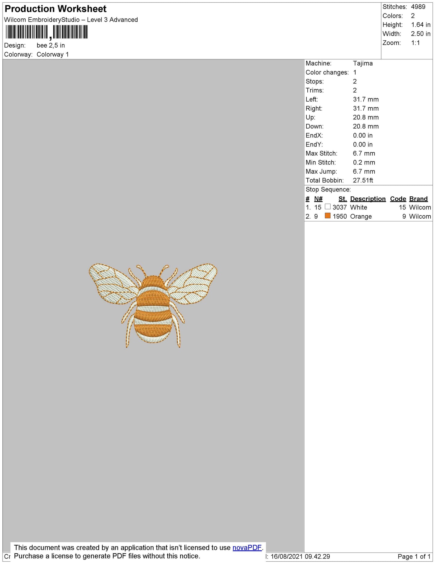 Bee Embroidery Design File 4 size