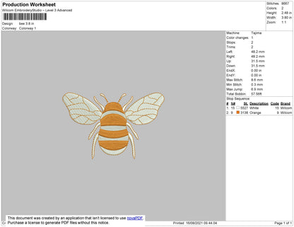 Bee Embroidery Design File 4 size
