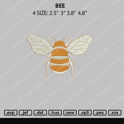 Bee Embroidery Design File 4 size