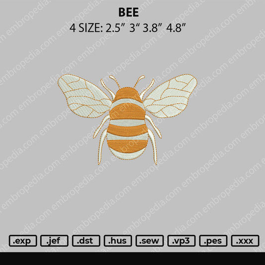 Bee Embroidery Design File 4 size