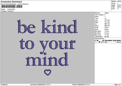 Be Kind 2906 Embroidery File 6 sizes