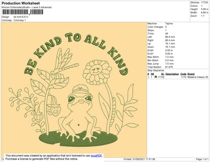 Be Kind to all kind Embroidery Design File