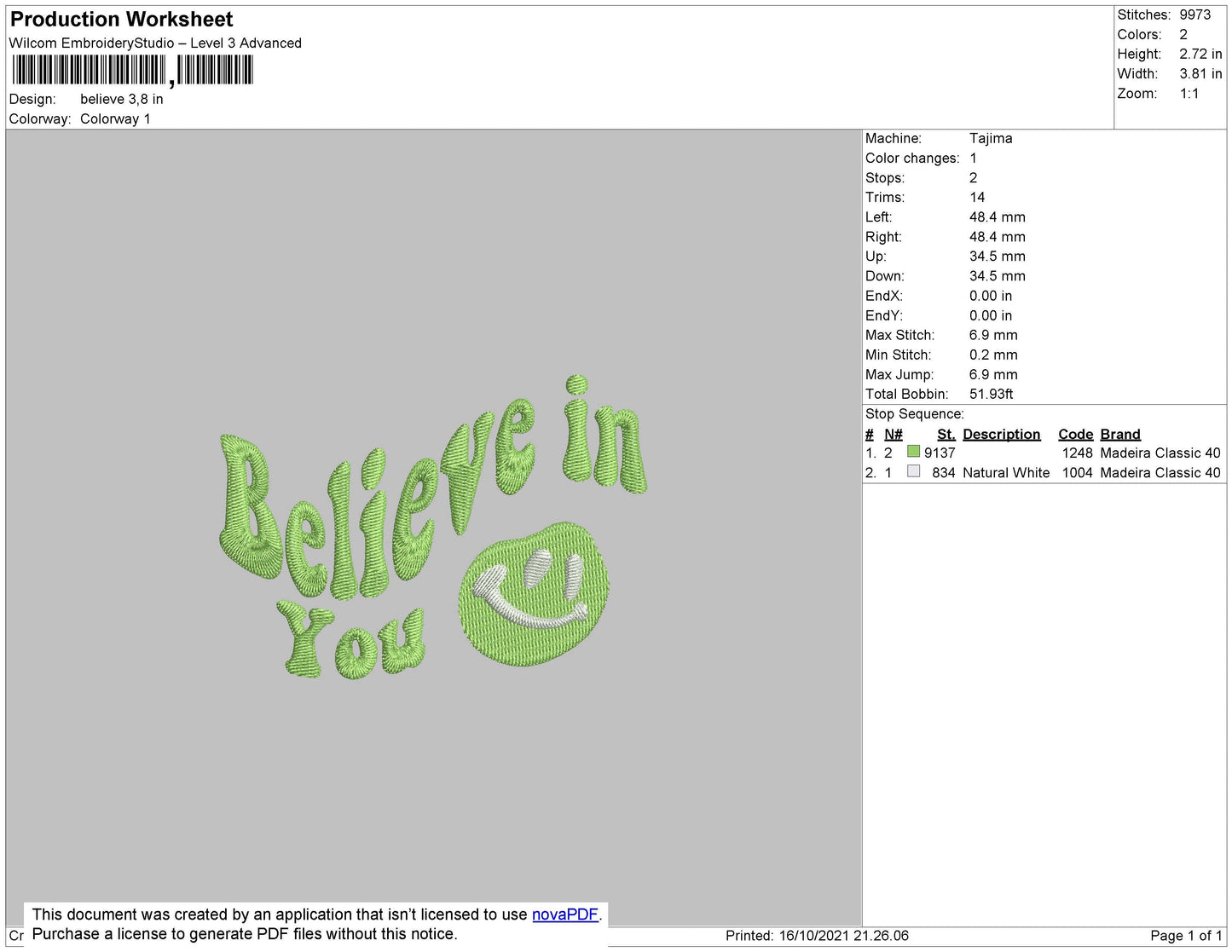 Believe In You Embroidery File 4 size