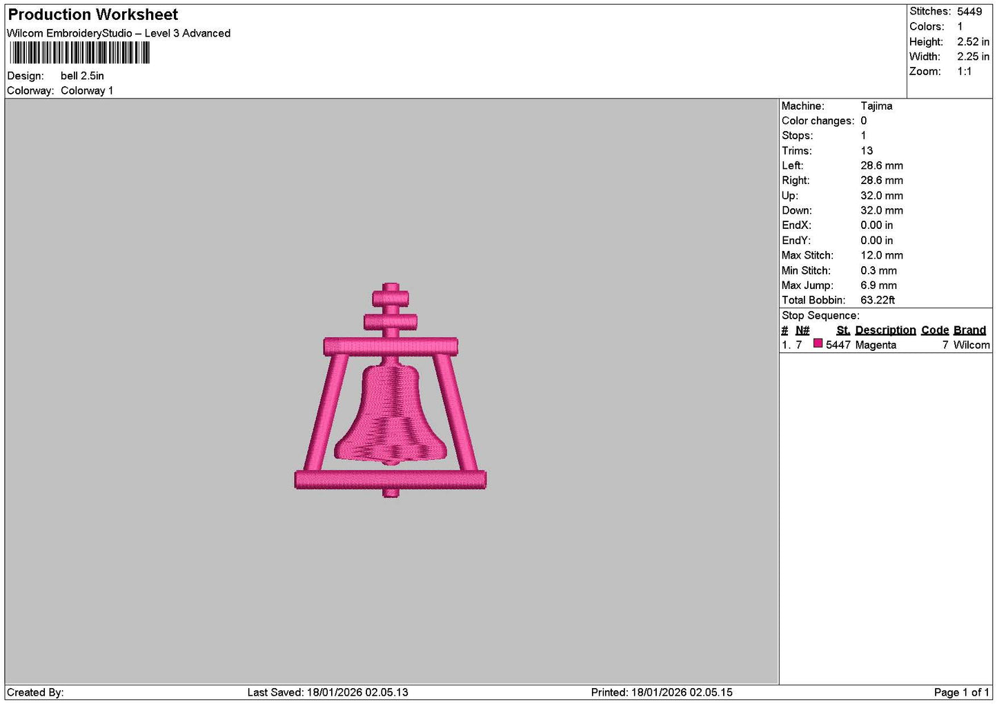 Logo 1801 Puff Embroidery File 6 sizes