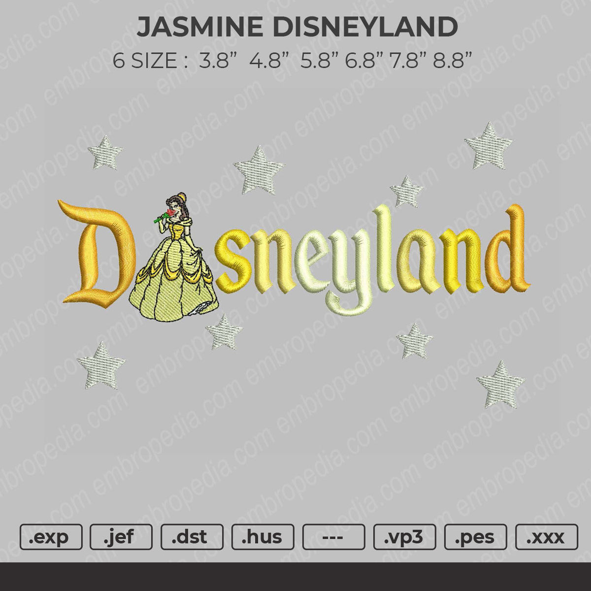 Belle Disneyland Embroidery File 4 size – Master Digitizer