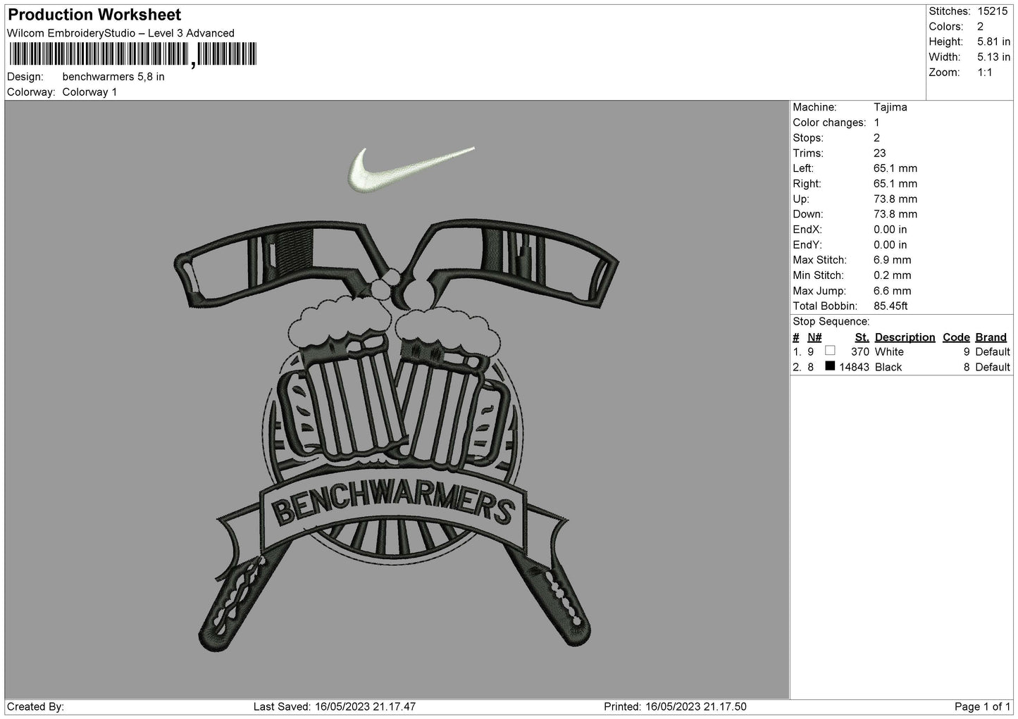 Benchwarmers Embroidery File 6 sizes