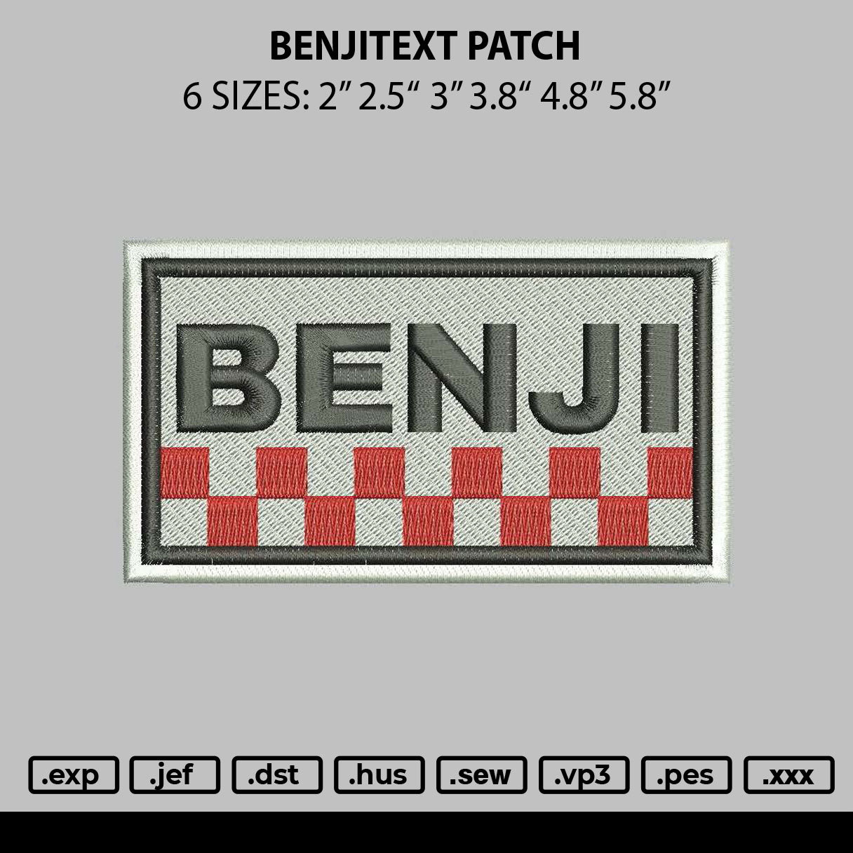 Benjitext Patch Embroidery File 6 sizes