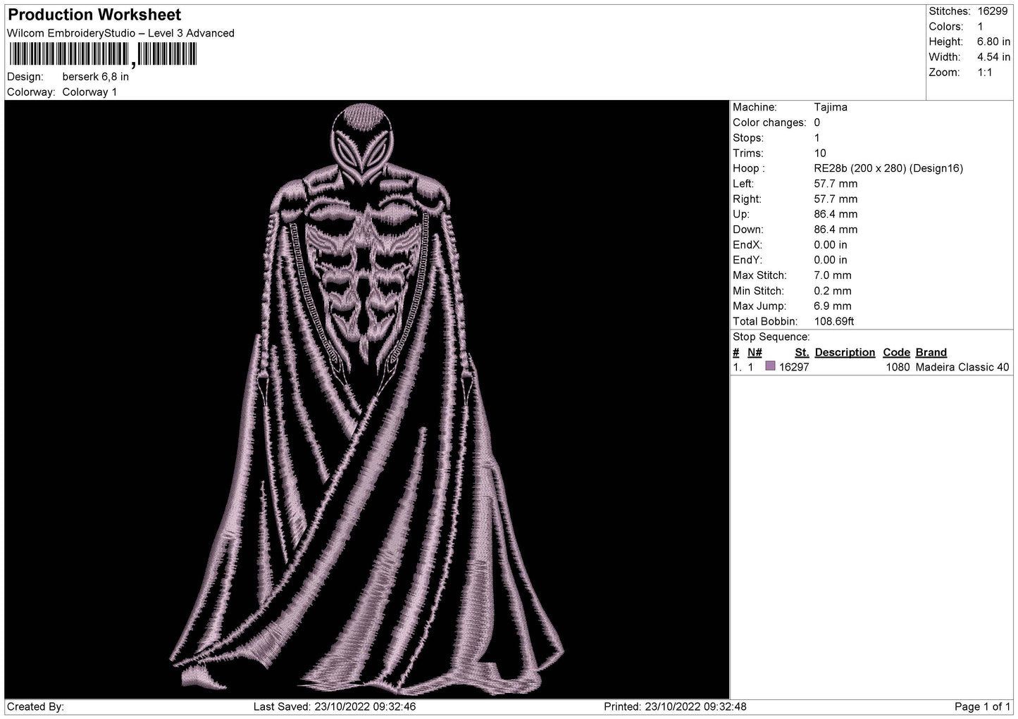 Berserk Embroidery File 6 sizes