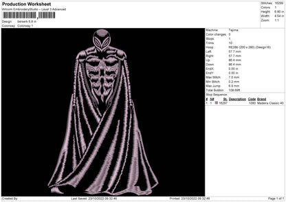 Berserk Embroidery File 6 sizes