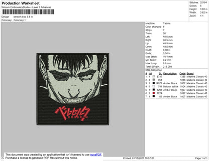 Berserk Box Embroidery File 4 size