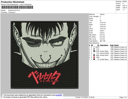 Berserk Box Embroidery File 4 size