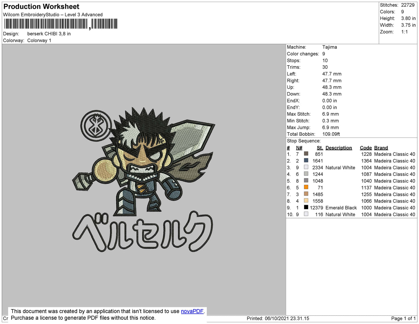 Berserk Chibi Embroidery File 4 size