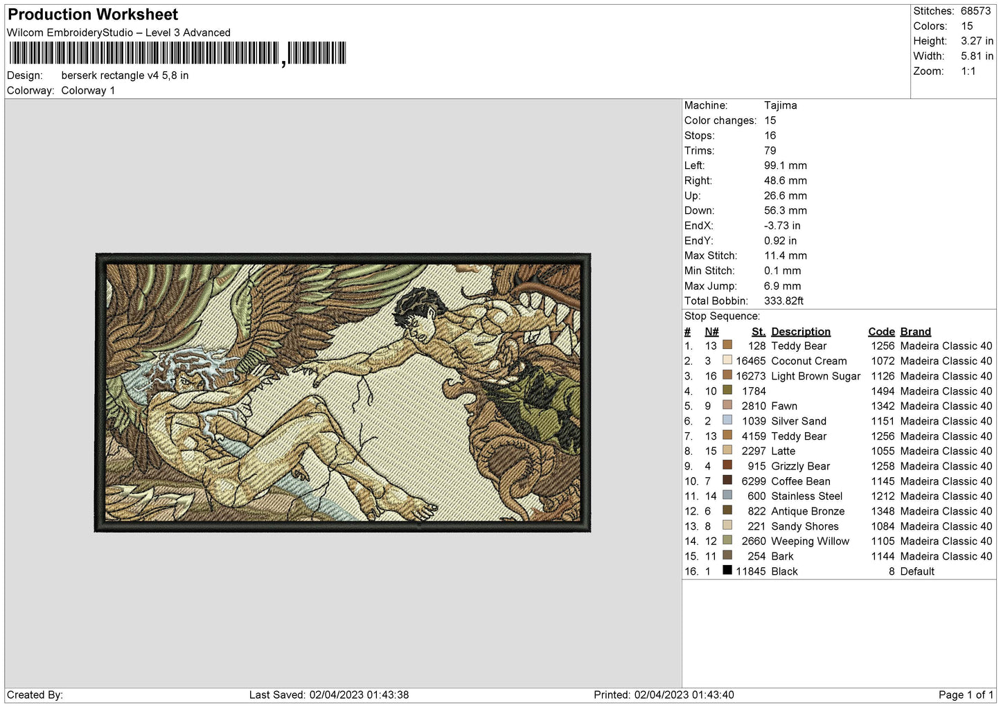 Berserk Rectangle v04 Embroidery File 6 sizes