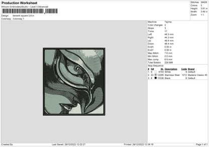 Berserk Square Embroidery File 6 sizes