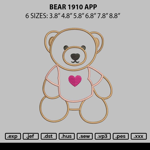 Bear 1910 App Embroidery File 6 sizes