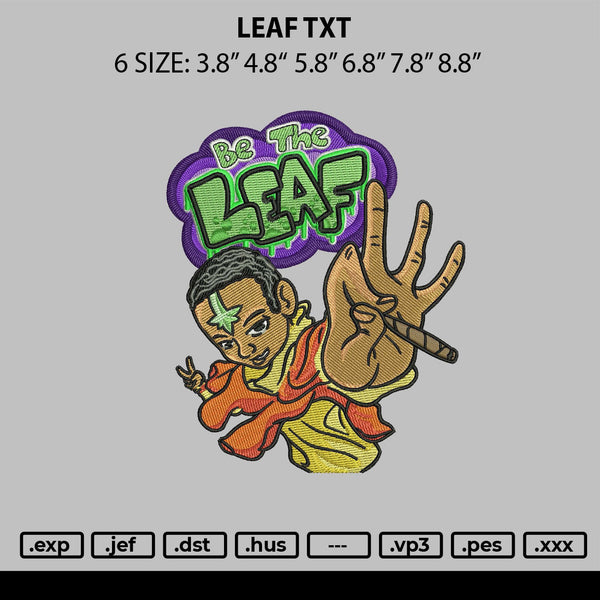 Leaf Txt Embroidery File 6 sizes