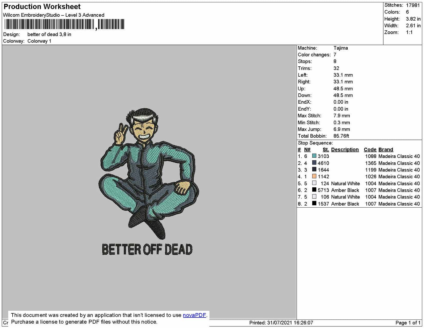 BETTER OFF DEAD - Yusuke Urameshi Embroidery Design File