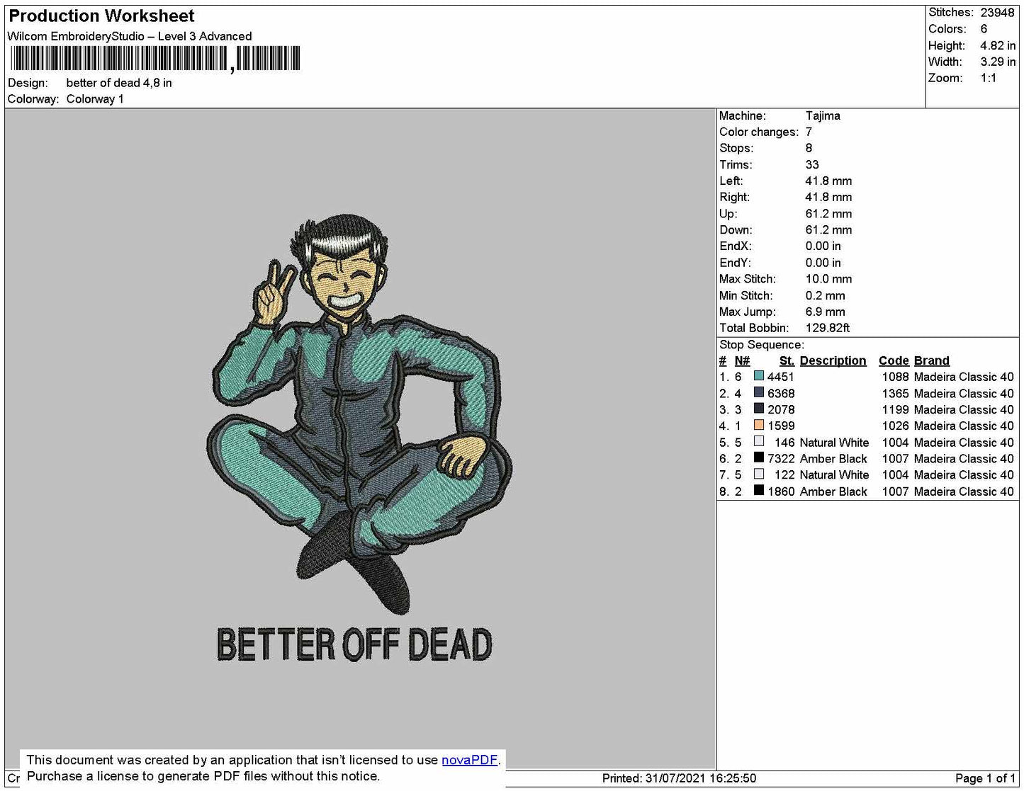 BETTER OFF DEAD - Yusuke Urameshi Embroidery Design File