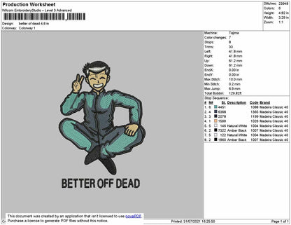 BETTER OFF DEAD - Yusuke Urameshi Embroidery Design File