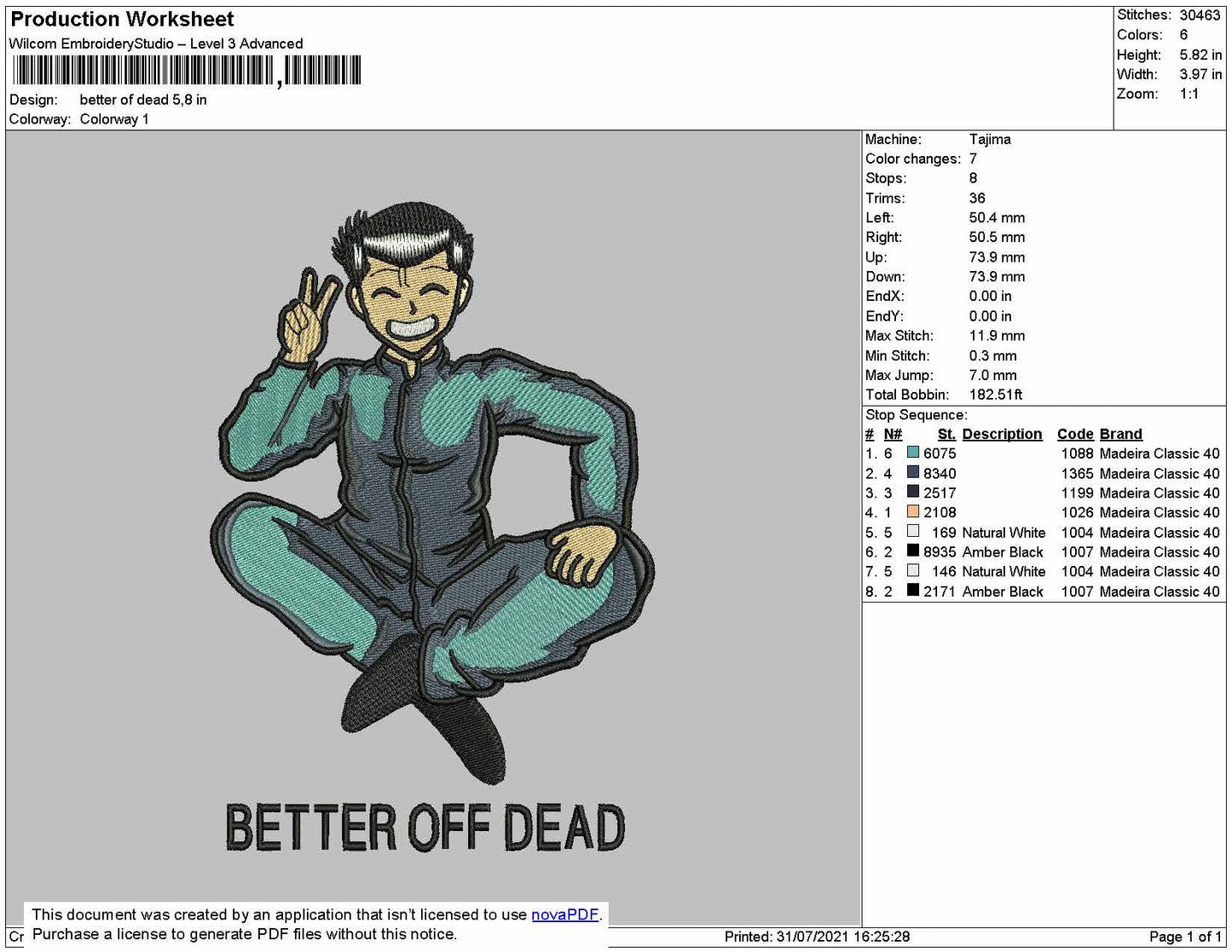 BETTER OFF DEAD - Yusuke Urameshi Embroidery Design File