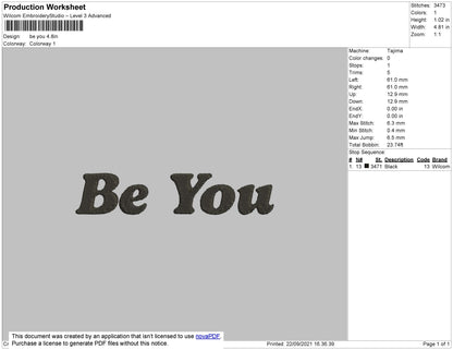 Be You Embroidery File 4 size