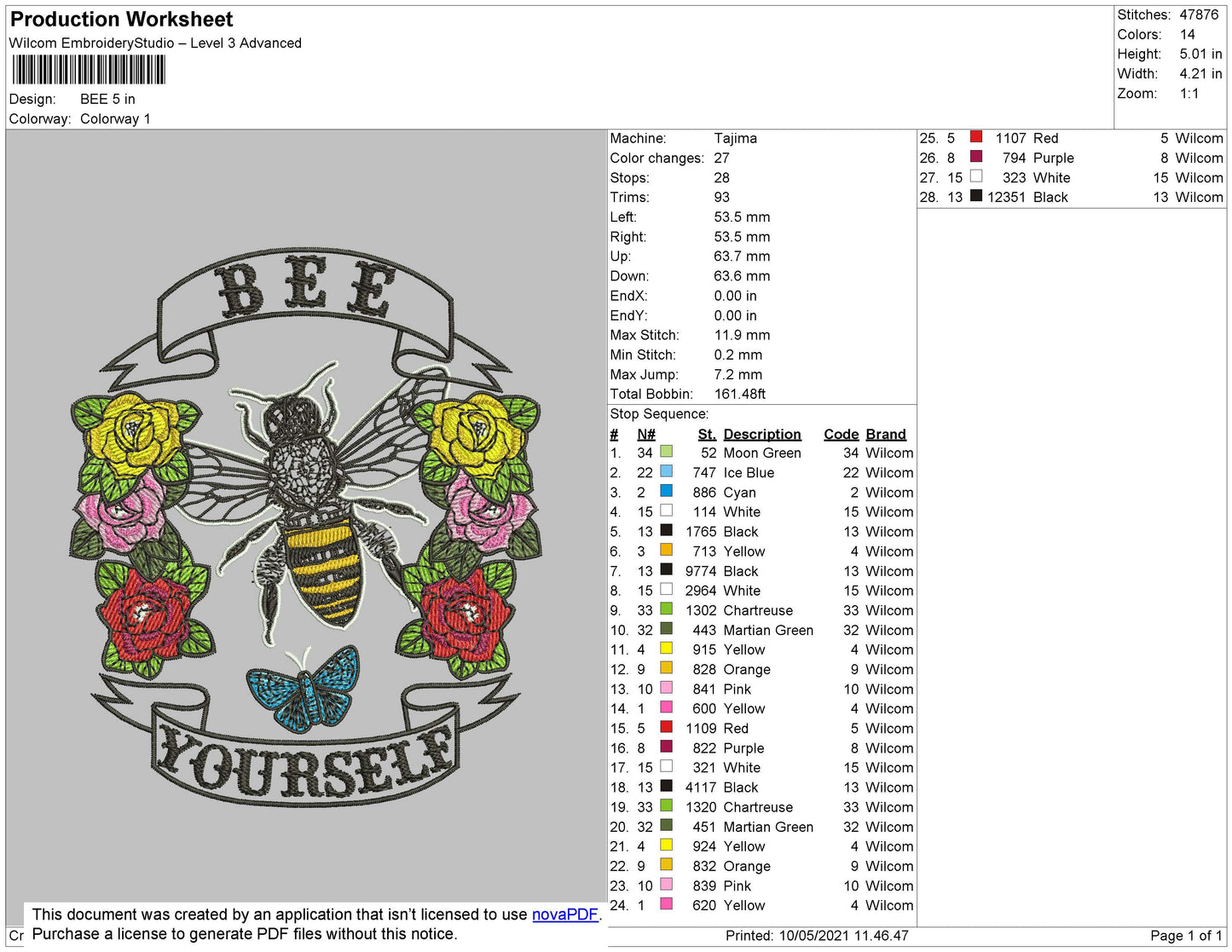 Bee Yourself Embroidery Design File 5 size