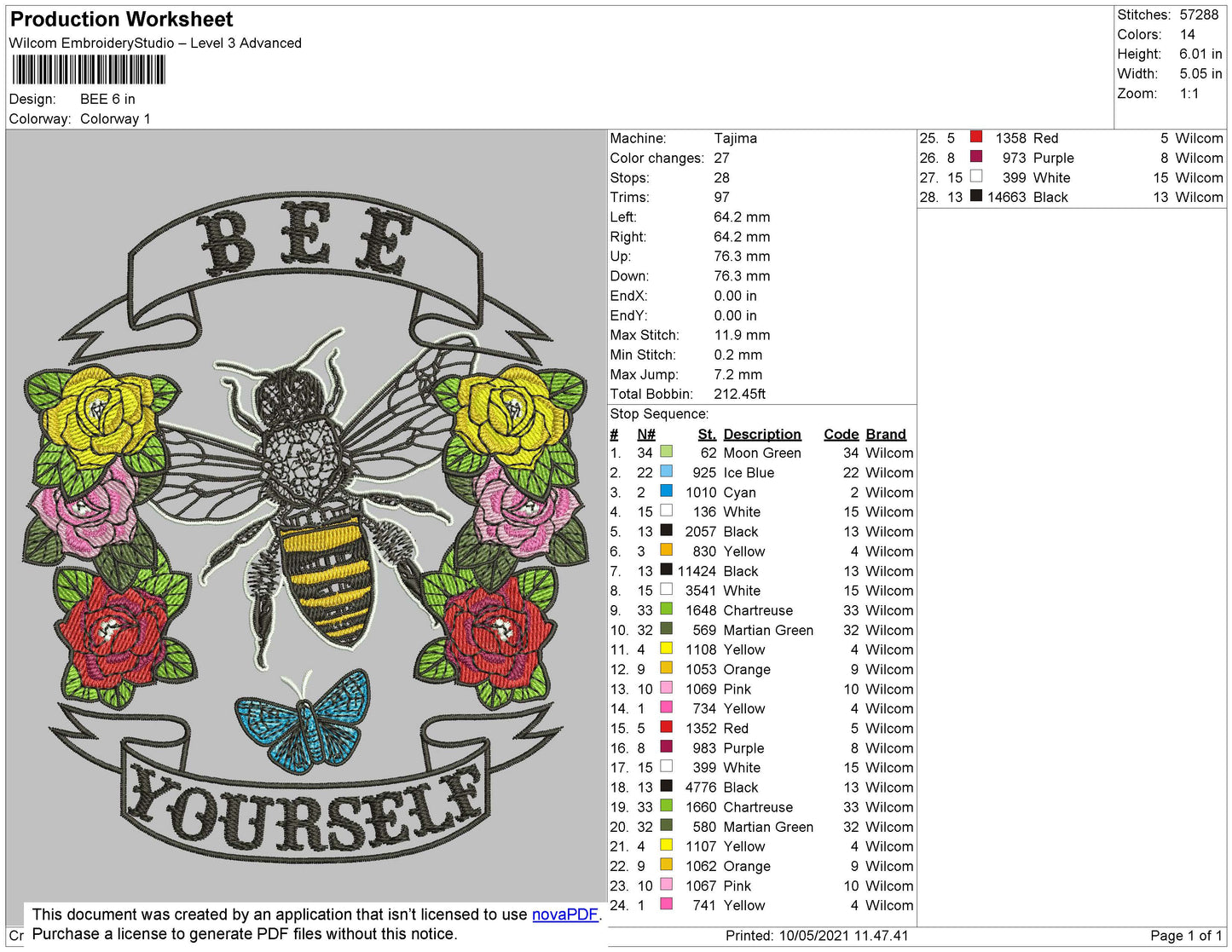 Bee Yourself Embroidery Design File 5 size
