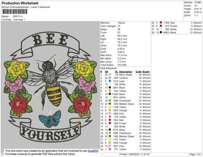 Bee Yourself Embroidery Design File 5 size