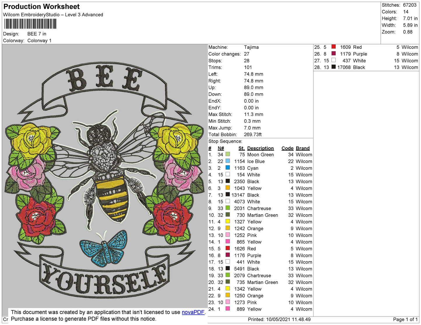 Bee Yourself Embroidery Design File 5 size