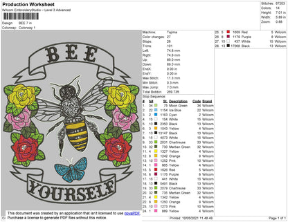 Bee Yourself Embroidery Design File 5 size