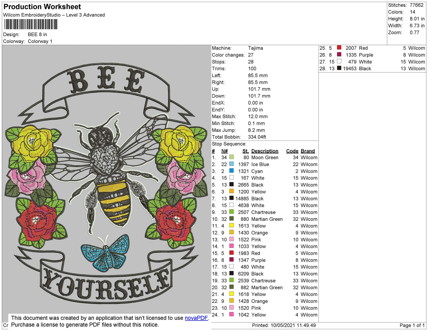 Bee Yourself Embroidery Design File 5 size