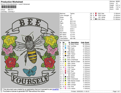 Bee Yourself Embroidery Design File 5 size