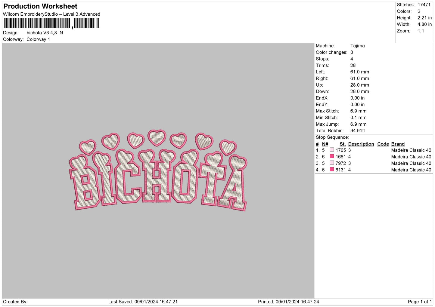 Bichota V3 Embroidery File 6 sizes