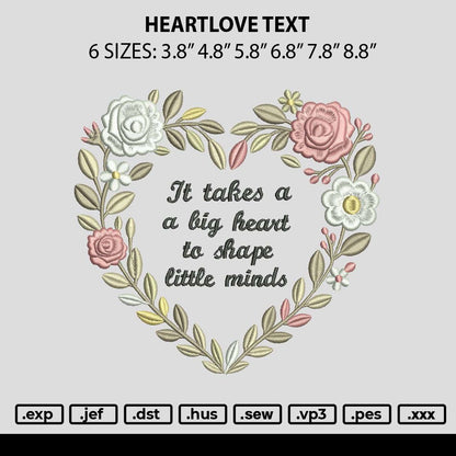 Heartlove Text Embroidery File 6 sizes