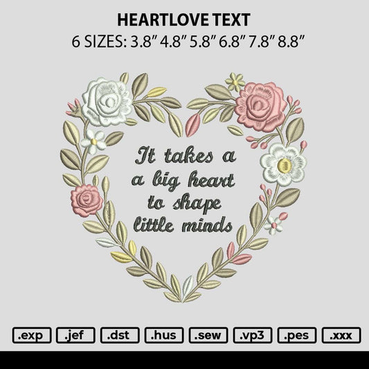Heartlove Text Embroidery File 6 sizes