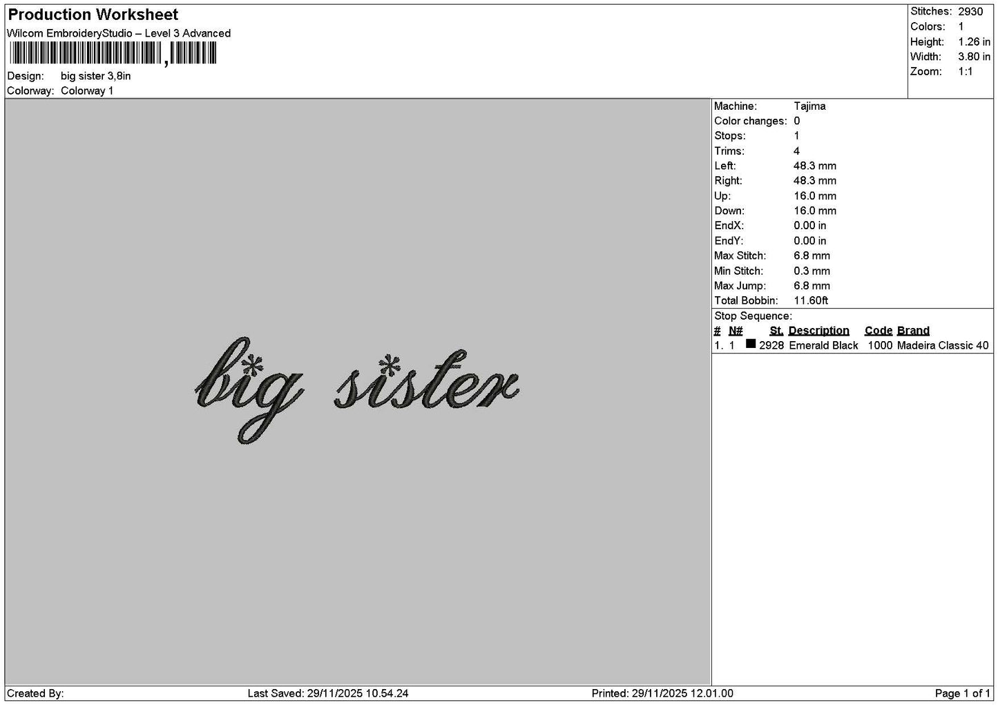 Sistertext 2911 Embroidery File 6 sizes