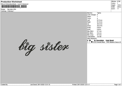 Sistertext 2911 Embroidery File 6 sizes