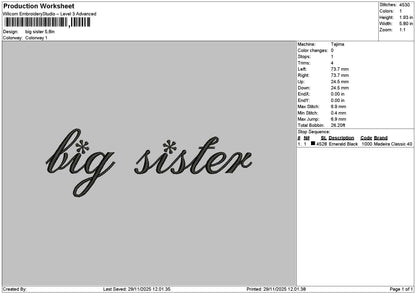 Sistertext 2911 Embroidery File 6 sizes