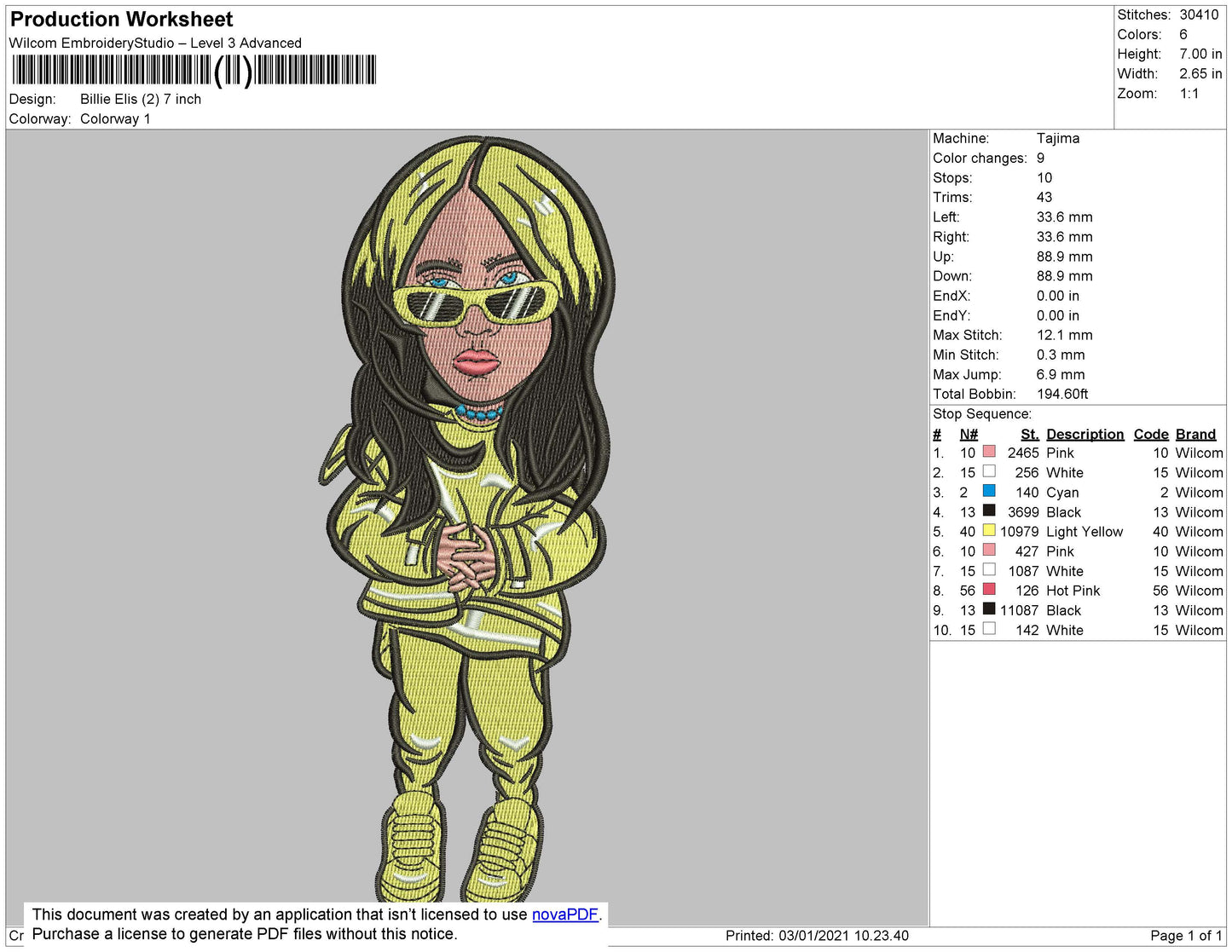 Billie Ellish 02 Embroidery File 5 size