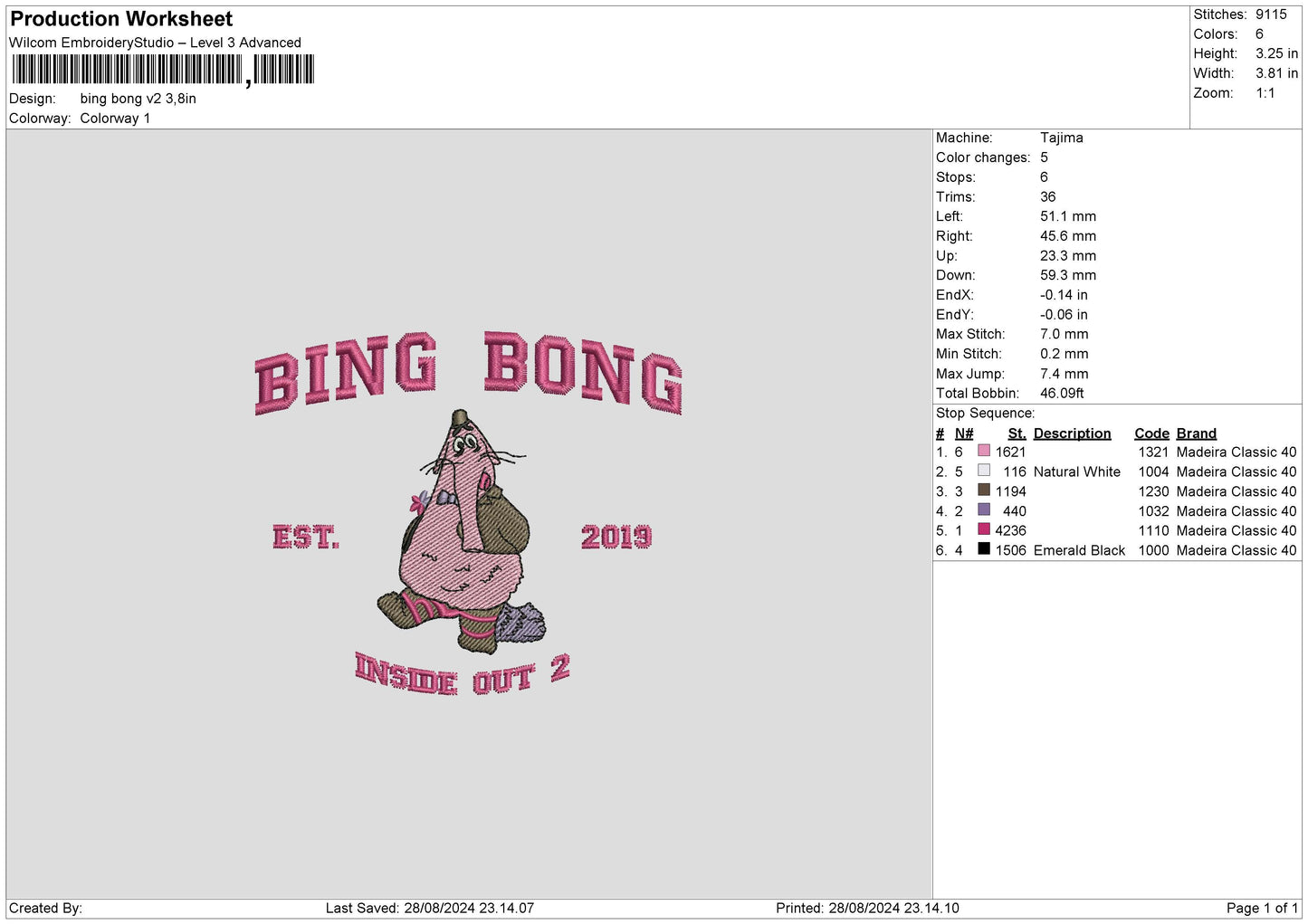 Bing Bong V2 Embroidery File 6 sizes