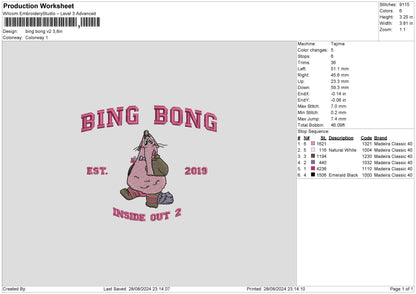 Bing Bong V2 Embroidery File 6 sizes