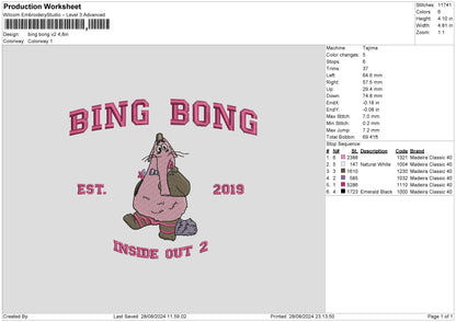 Bing Bong V2 Embroidery File 6 sizes