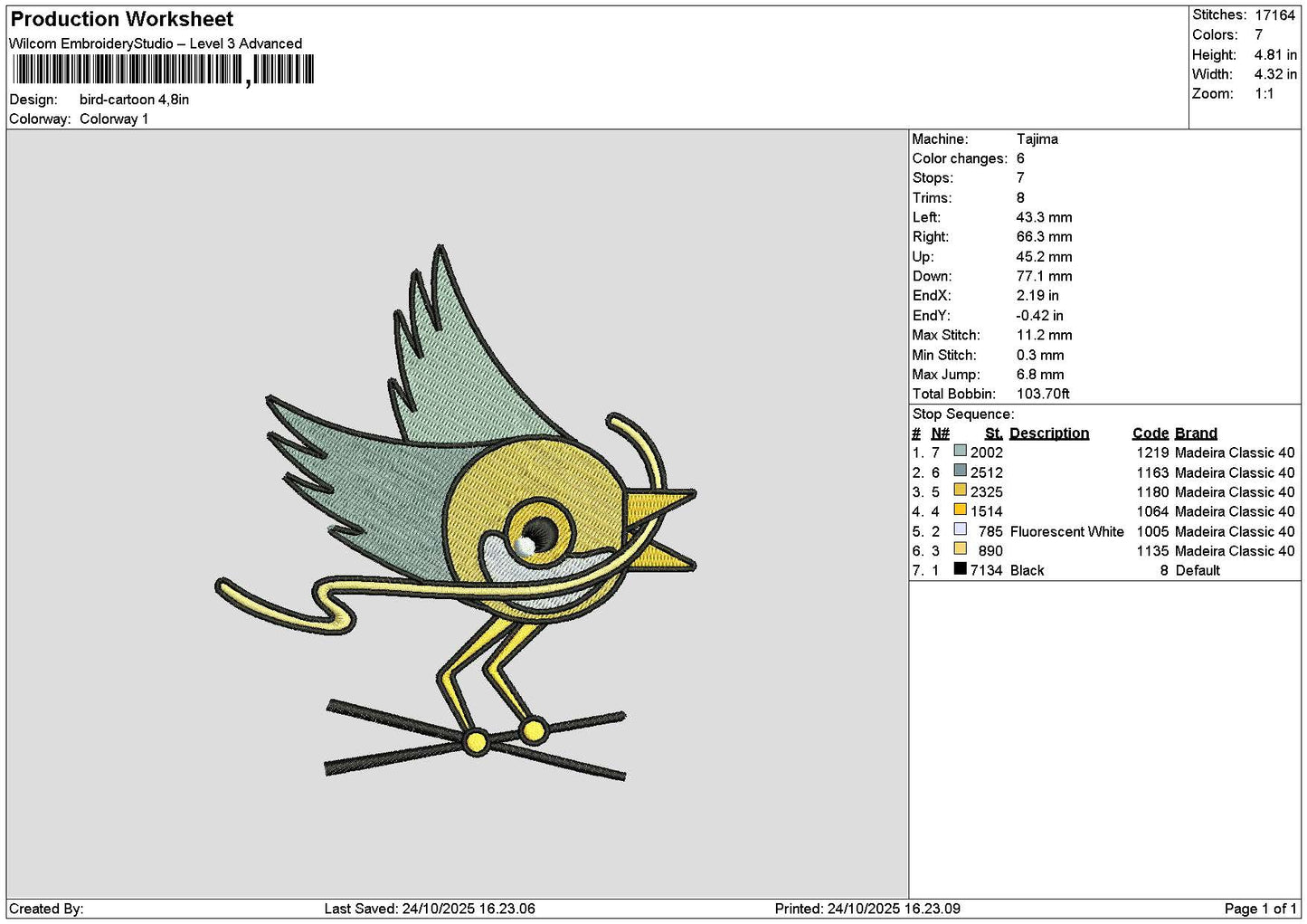 Bird 2410 Embroidery File 6 sizes