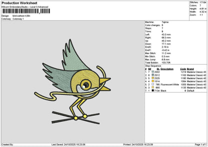 Bird 2410 Embroidery File 6 sizes