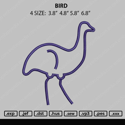 ostrich Bird Outline Embroidery Design File 4 size