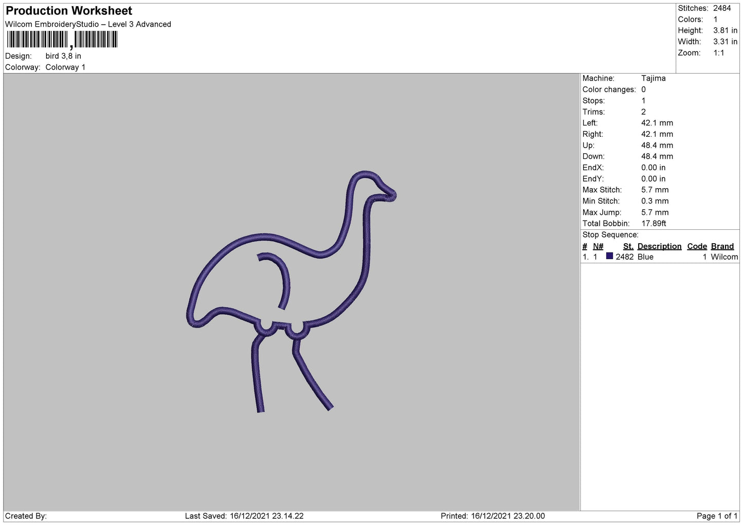 ostrich Bird Outline Embroidery Design File 4 size