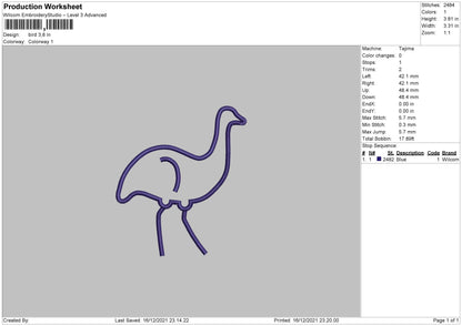 ostrich Bird Outline Embroidery Design File 4 size
