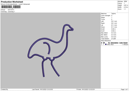 ostrich Bird Outline Embroidery Design File 4 size