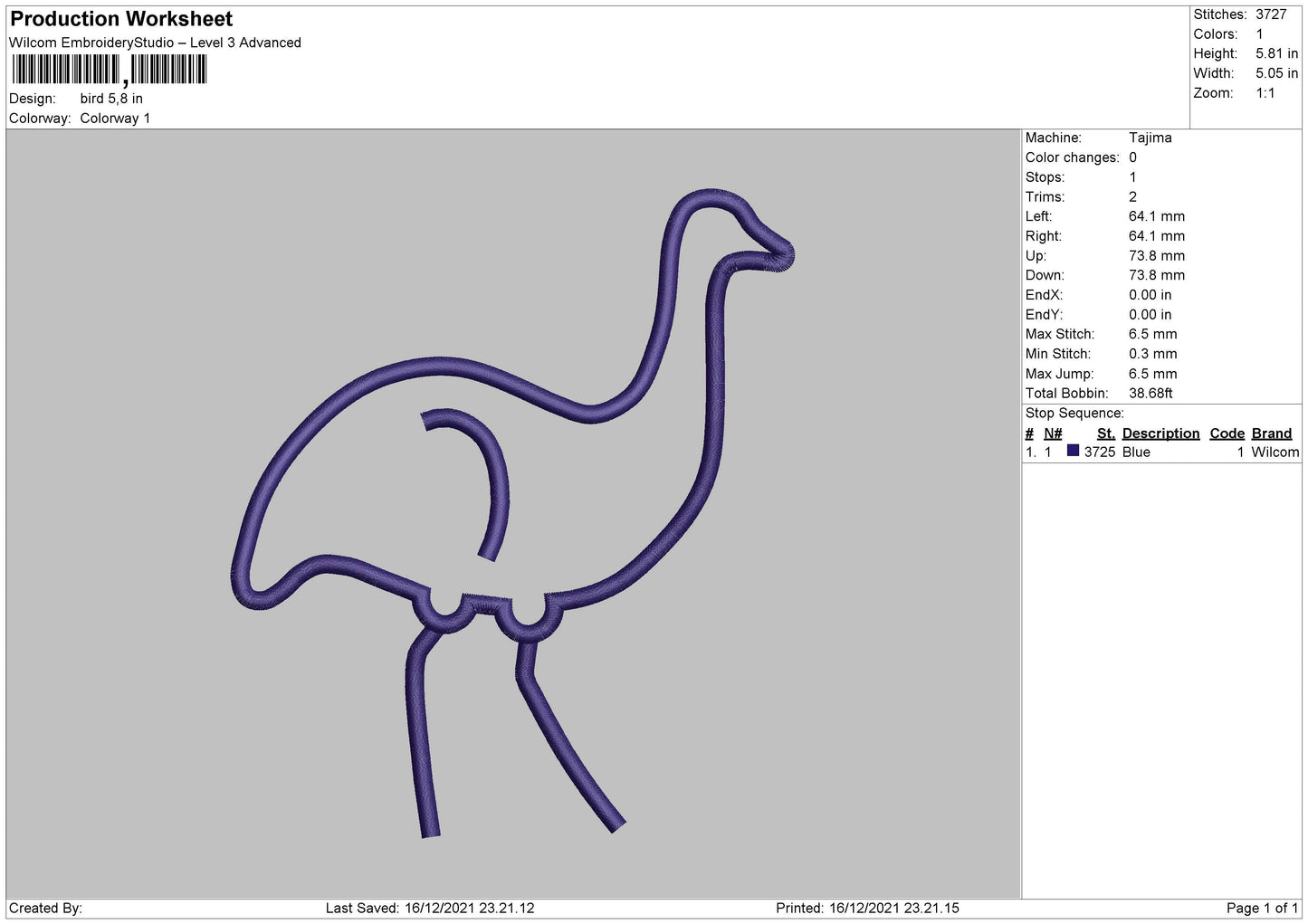 ostrich Bird Outline Embroidery Design File 4 size